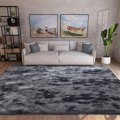 Flauschiger Teppich Rund Modern Hochflor Rutschfest Grau Schwarz 200x300cm