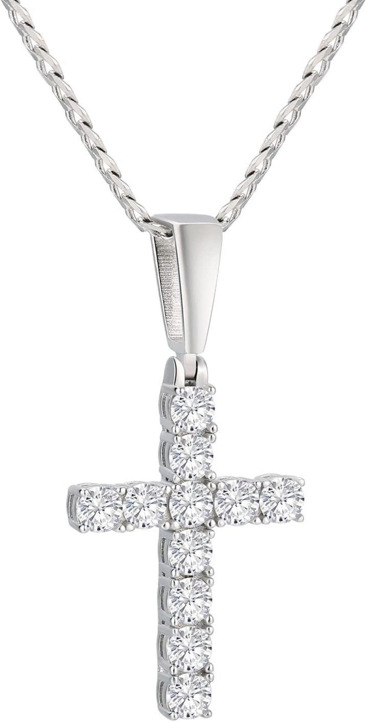 Kreuz Anhänger Kette Moissanite Zirkonia Diamant 14K Gold Silberplatte