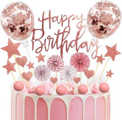 Tortendeko Rosegold Happy Birthday Kuchendeko 22-teilig