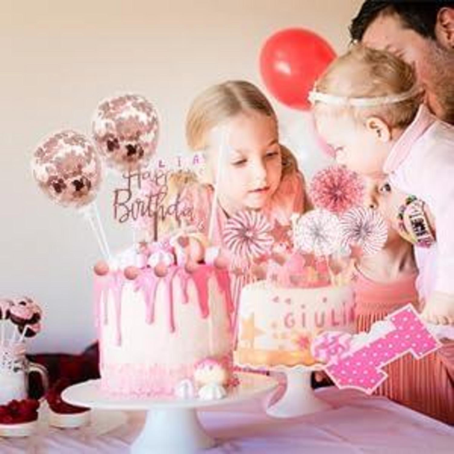 Tortendeko Rosegold Happy Birthday Mädchen 22 Stück Luftballons Papierfächer