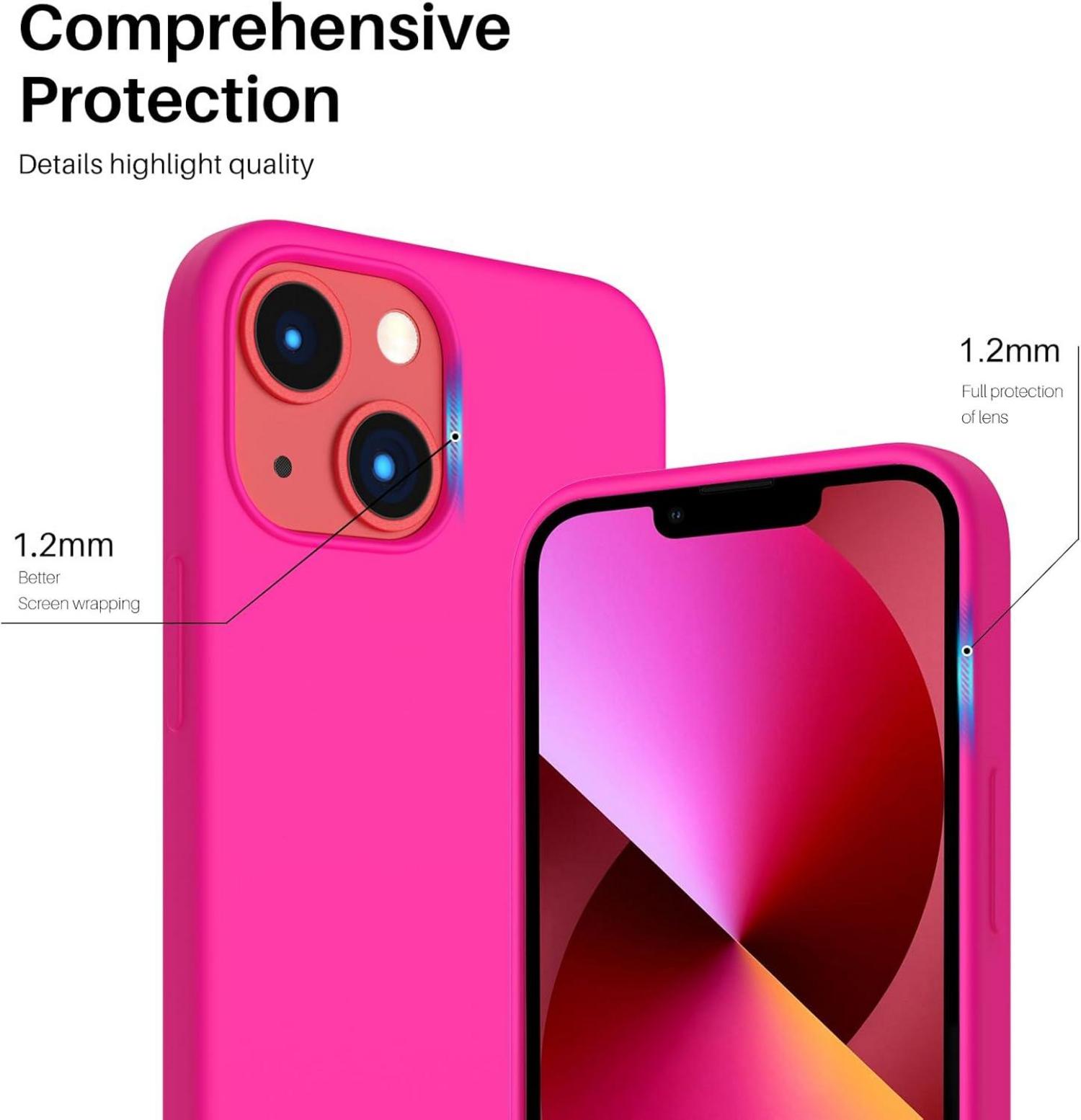 ORNARTO Silikon Case für iPhone 13 Mini 5,4 Zoll Rosenrot Hot Pink Schutz Hülle