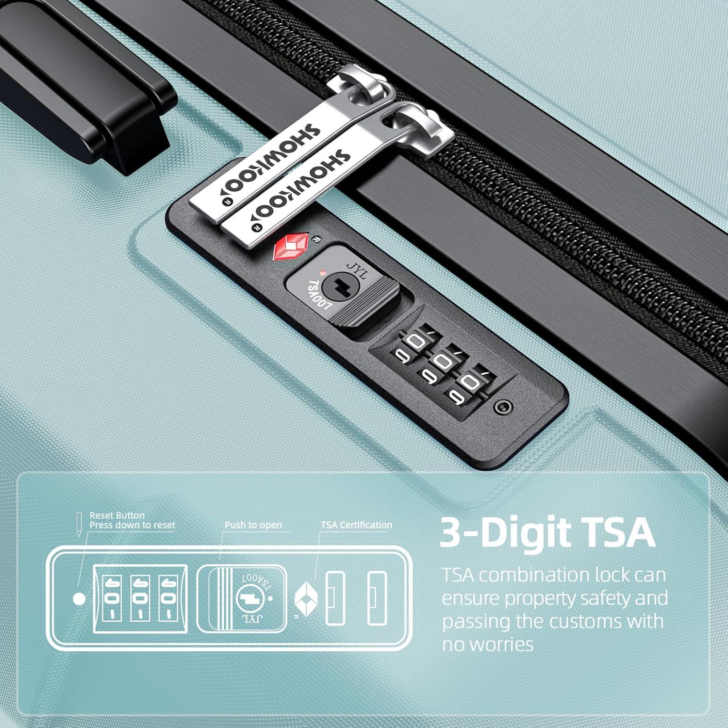 SHOWKOO Kofferset 3tlg Hartschale Leicht ABS+PC Mintgrün ABS Trolley TSA Lock