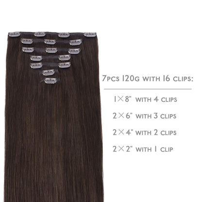 Echthaar Clip-Ins Dunkelbraun 35cm - 120g