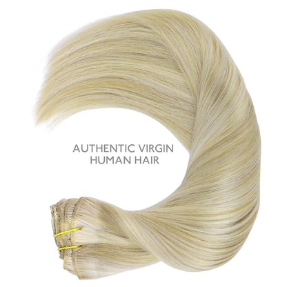 Echthaar Clip-Ins Aschblond Highlights Platinblond 50cm