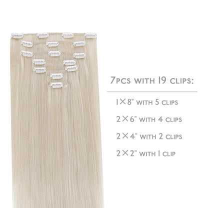 Echthaar Clip-Ins Platinblond, 55cm, 120g