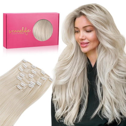 Echthaar Clip-Ins Platinblond (35cm, 120g)