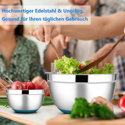 Joyfair Edelstahl Rührschüssel Set mit Deckel, rutschfestem Boden - 3er Set Schwarz 4.6L 2.8L 1.2L