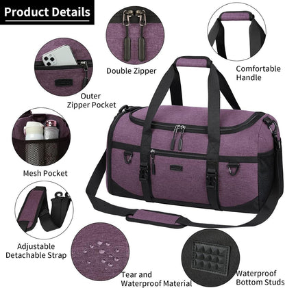 Sporttasche 40L Wasserdicht mit Sporthandtuch Schuhfach Nassfach Gym