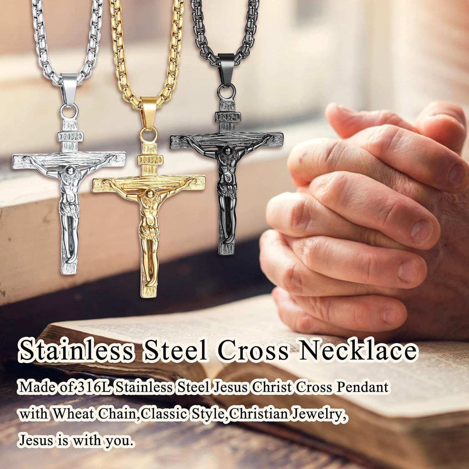 Kreuz Halskette Herren Edelstahl Jesus Kruzifix Anhänger 61 cm