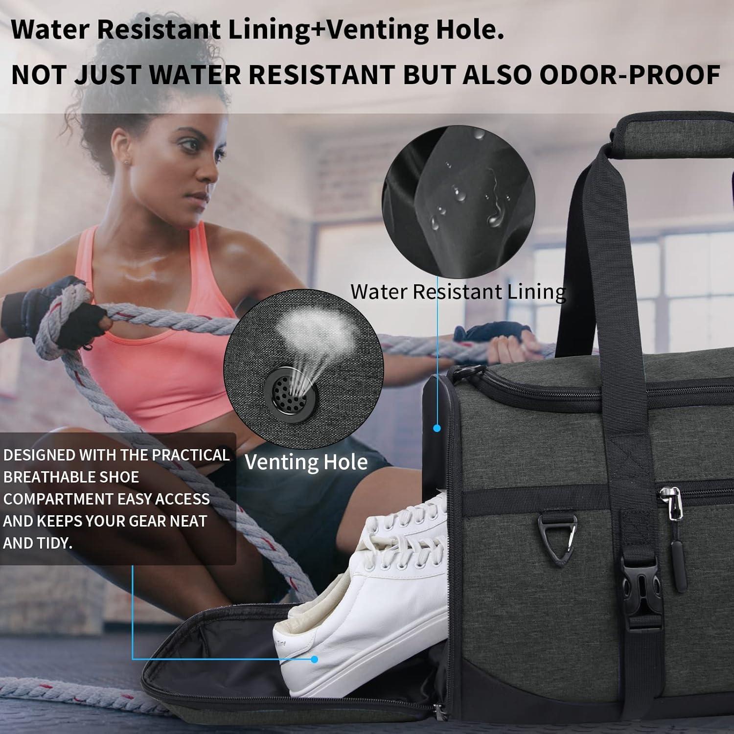 Sporttasche 55L Wasserdicht Schwarz mit Schuhfach & Sporthandtuch