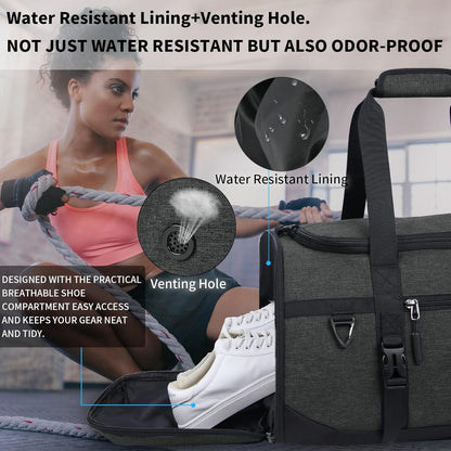 Sporttasche 55L Wasserdicht Schwarz mit Schuhfach & Sporthandtuch