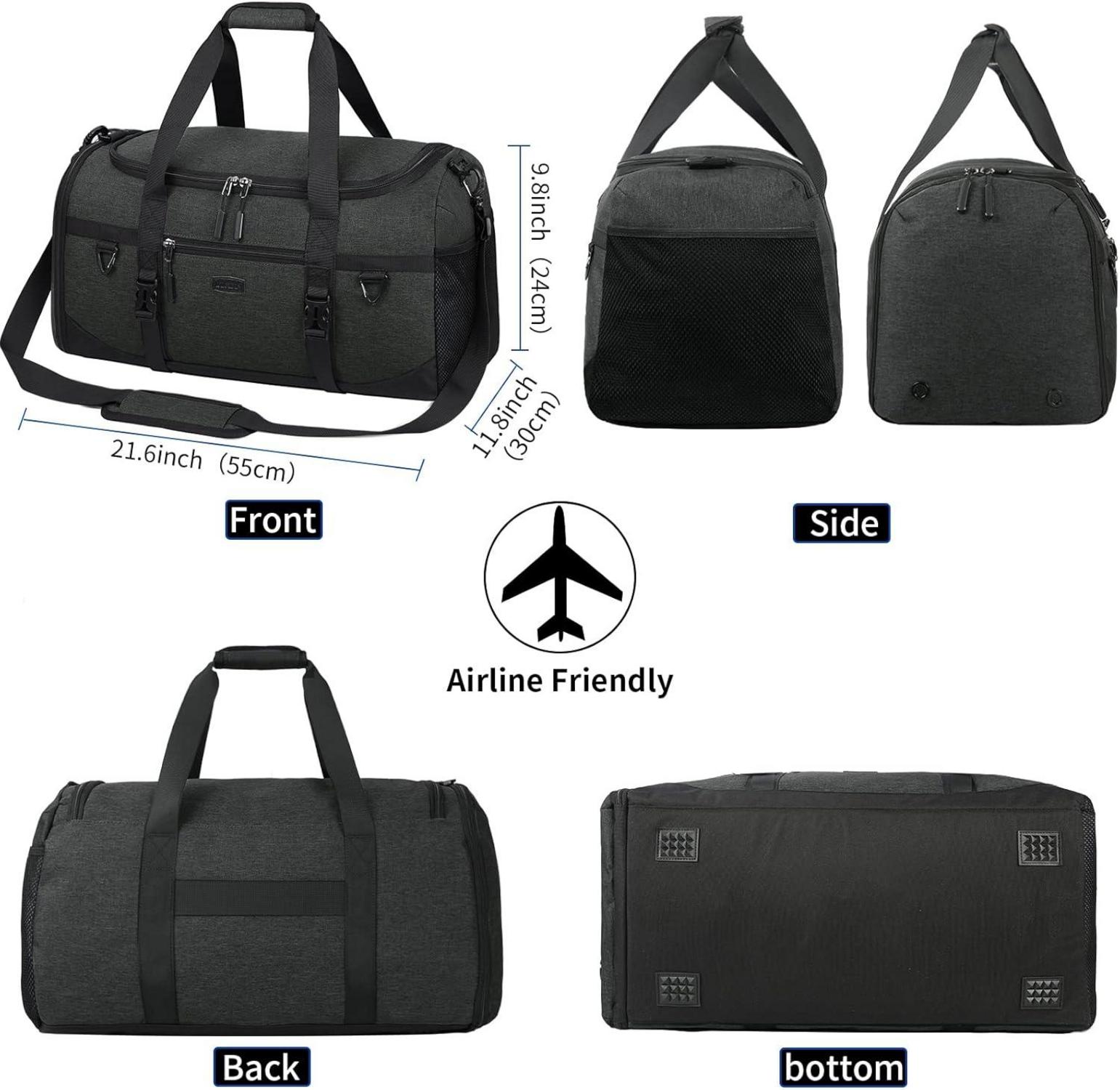 Sporttasche 55L Wasserdicht Schwarz mit Schuhfach & Sporthandtuch