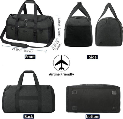 Sporttasche 55L Wasserdicht Schwarz mit Schuhfach & Sporthandtuch