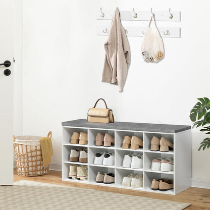 Garderobe mit Schuhbank und 12 Fächern, weiß/grau