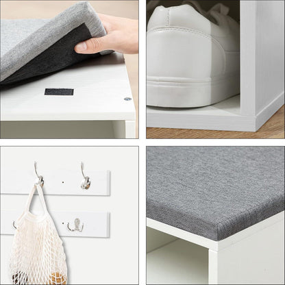Garderobe mit Schuhbank und 12 Fächern, weiß/grau