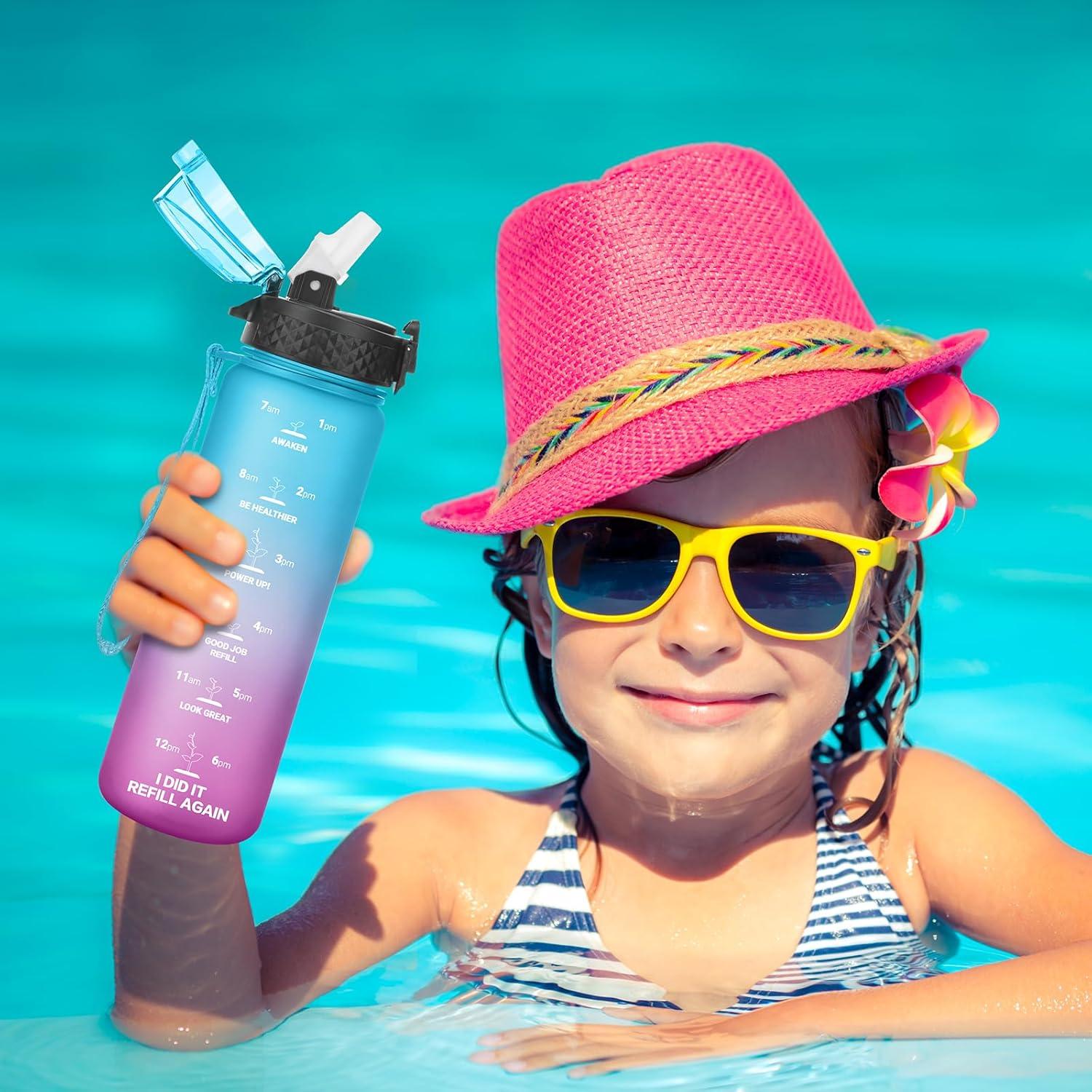 Kinder Trinkflasche 500ml mit Strohhalm Zeitmarkierungen BPA-frei