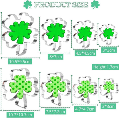 St. Patrick's Day Kleeblatt & Vierblättriges Kleeblatt Ausstecher-Set 8-teilig Edelstahl