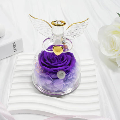 Ewige Rose Engel Figur Glaskuppel Rote Rose Muttergeschenk