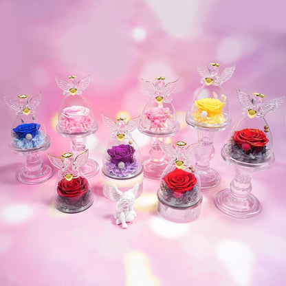 Ewige Rose Engel Figur Glaskuppel Rote Rose Muttergeschenk
