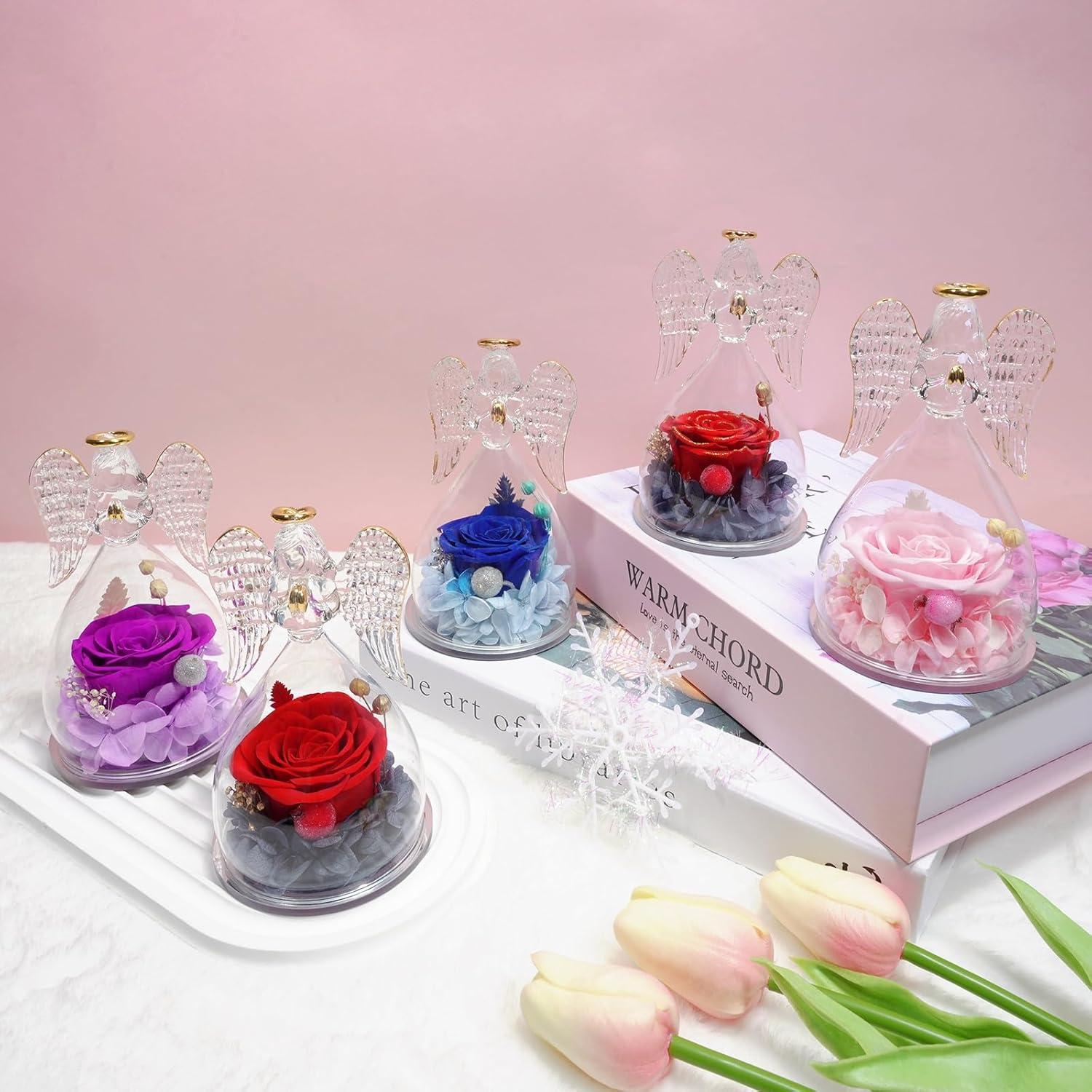 Ewige Rose Engel Figur Glaskuppel Violett Muttertagsgeschenk