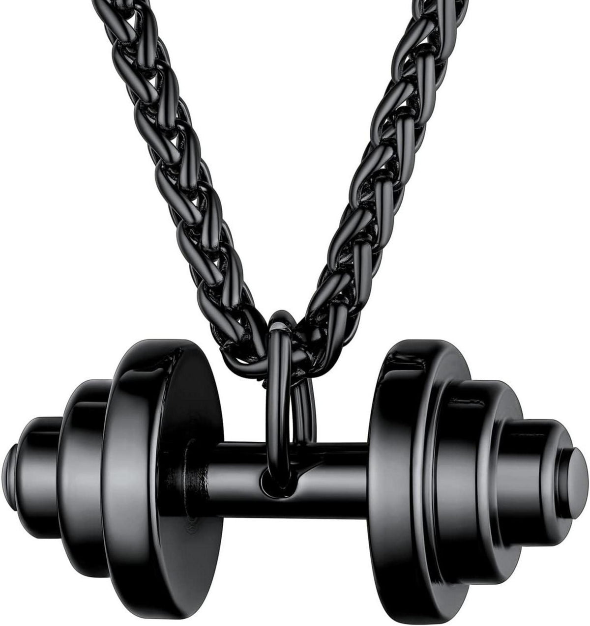U7 Herren Hantel Anhänger Edelstahl Fitness Kette Schwarz