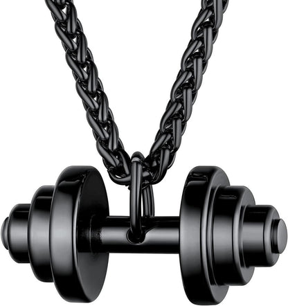 U7 Herren Hantel Anhänger Edelstahl Fitness Kette Schwarz