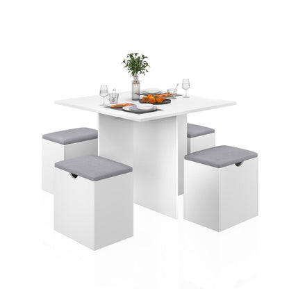 Essgruppe Mondder – Esstisch mit 4 Hockern & Stauraum