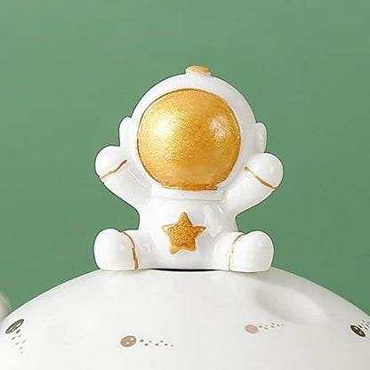 Kawaii Astronaut Tasse mit Weltraum Prägung und Deckel, 11cm Keramik Becher Blau