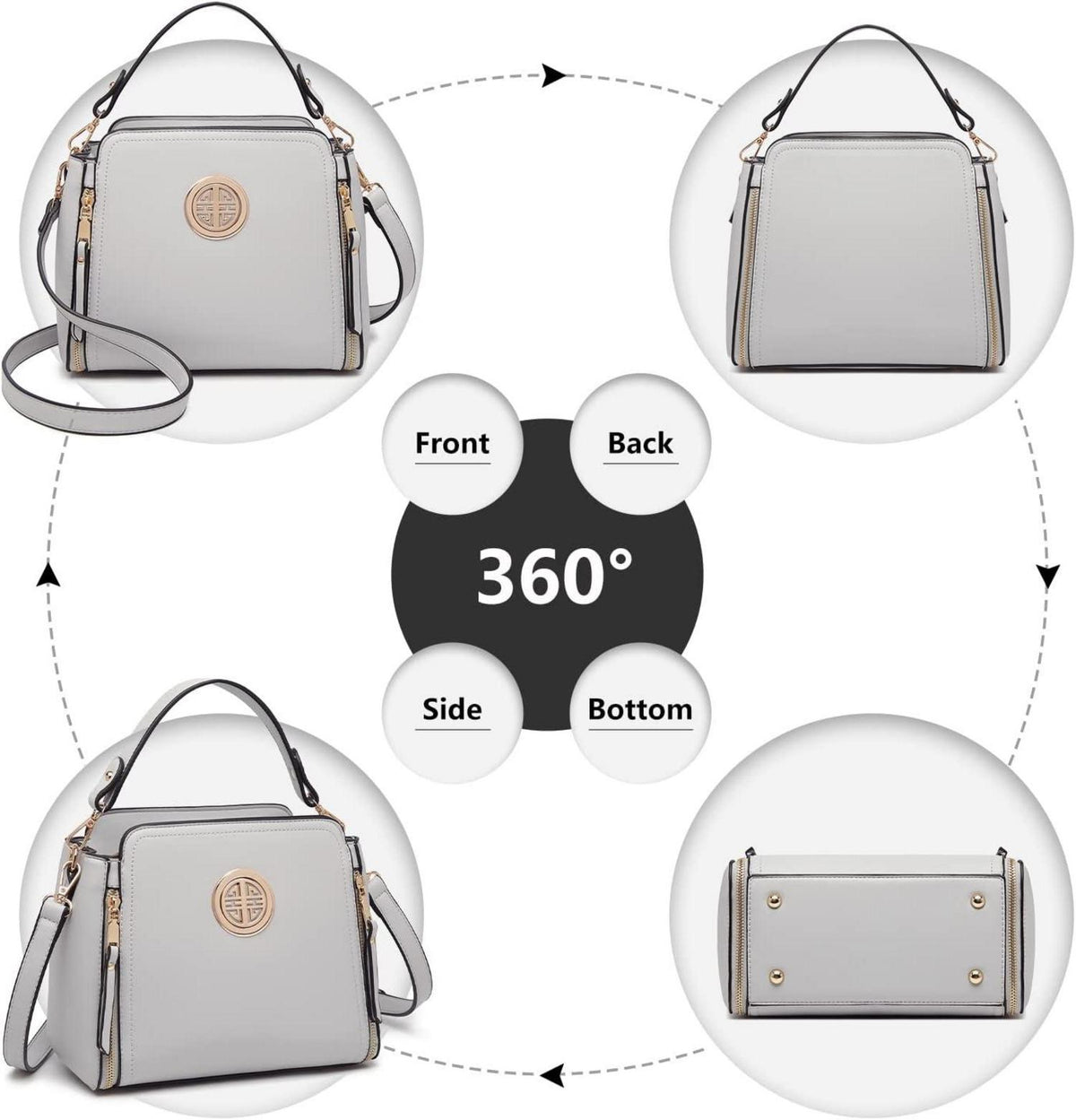 Miss Lulu Damen Umhängetasche Grau PU Leder Schultertasche