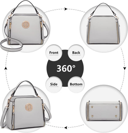 Miss Lulu Damen Umhängetasche Grau PU Leder Schultertasche