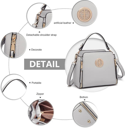 Damen Umhängetasche Schultertasche Crossbody Henkeltasche Grau PU