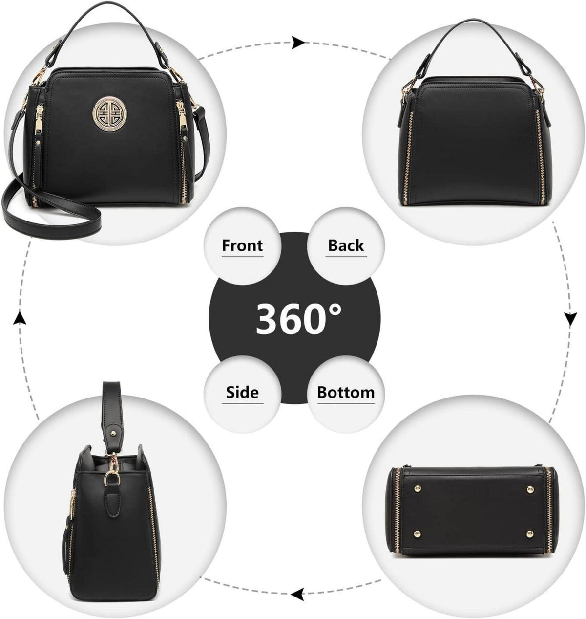 Miss Lulu Damen Umhängetasche Schultertasche Schwarz PU Leder Henkeltasche