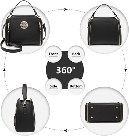 Miss Lulu Damen Umhängetasche Schultertasche Schwarz PU Leder Henkeltasche