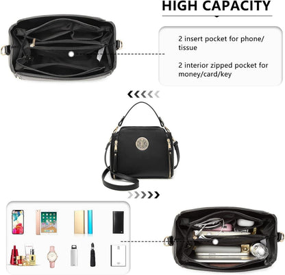 Schwarze Damen Umhängetasche Schultertasche Crossbody Handtasche PU Leder