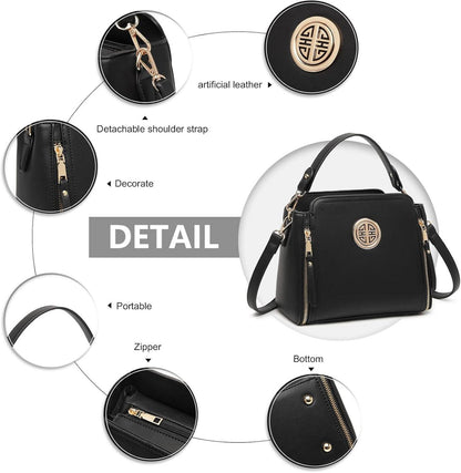 Schwarze Damen Umhängetasche Schultertasche Crossbody Henkeltasche PU