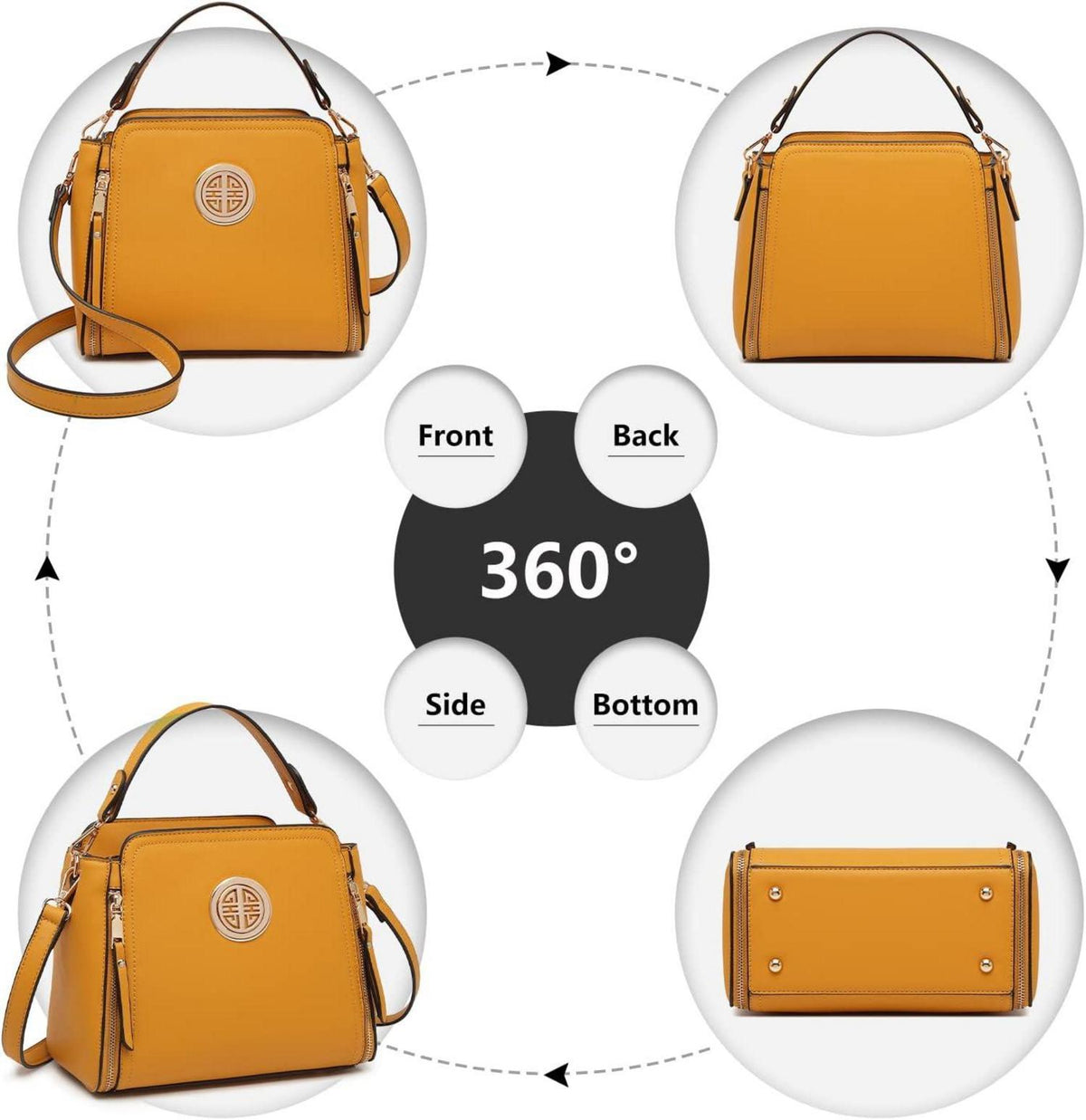 Miss Lulu Damen Umhängetasche Gelb PU Leder 25x12x21cm Crossbody Henkeltasche