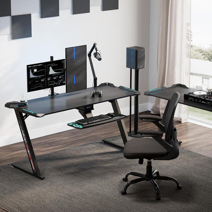 Ergonomic Gaming Tisch LED-Beleuchtung Groß Kohlefaser