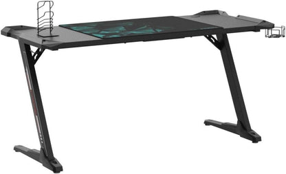 Gaming Tisch LED Kohlefaser Desktop 153x60 cm Gamer PC Beleuchtung