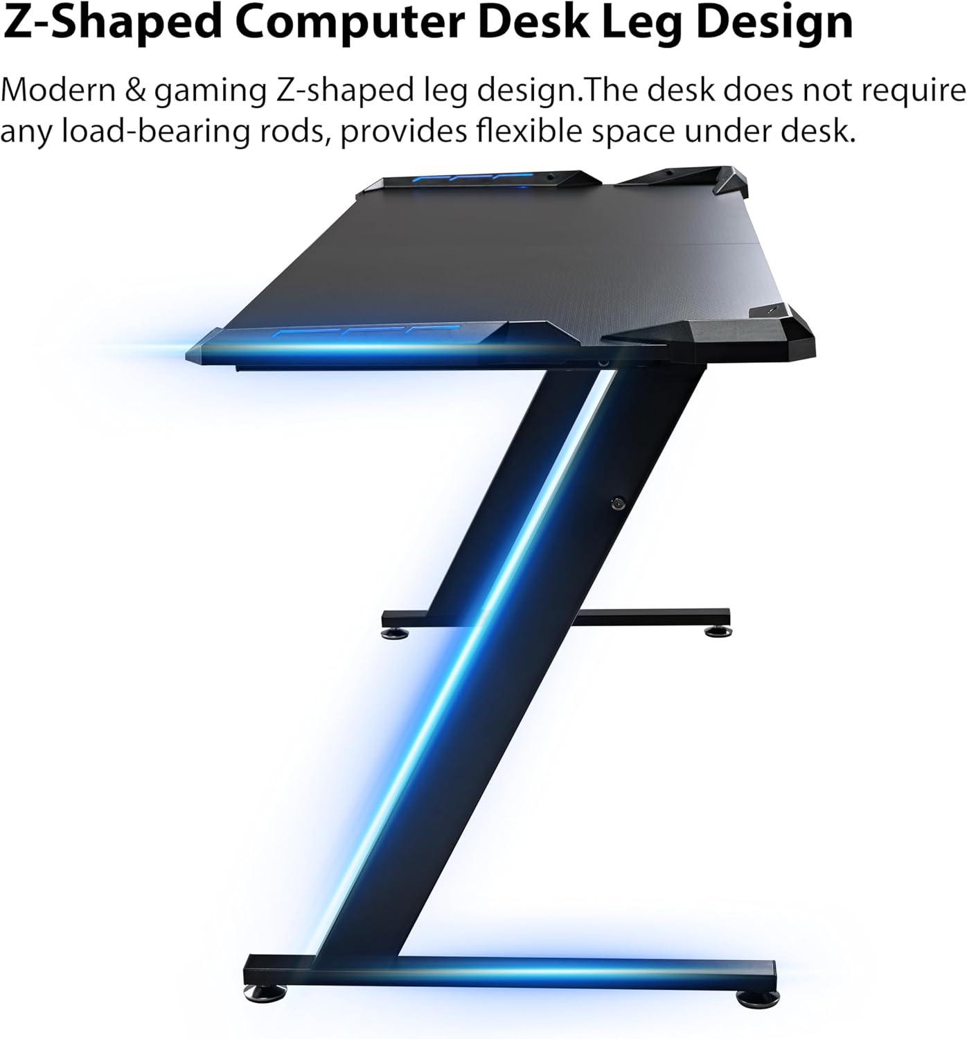 Großer Gaming Schreibtisch mit LED-Beleuchtung und Kohlefaser-Desktop