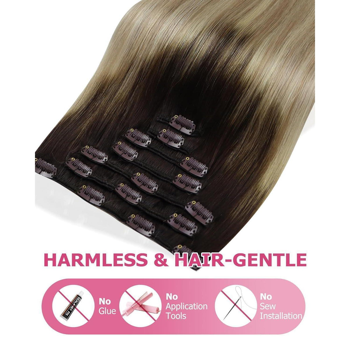 Clip-in Echthaarverlängerung Balayage Dunkelbraun Ombre
