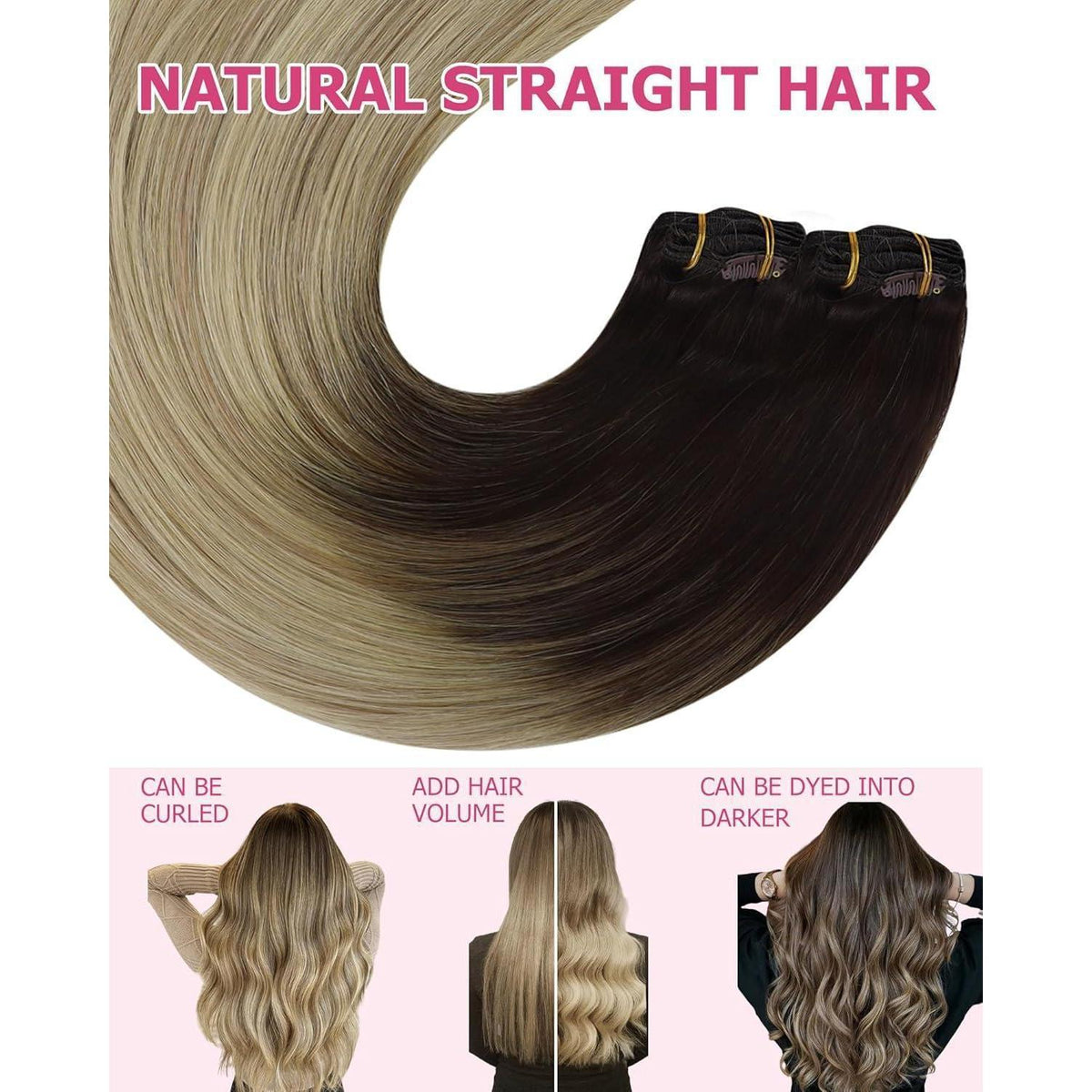 Clip-in Echthaarverlängerung Balayage Dunkelbraun Ombre