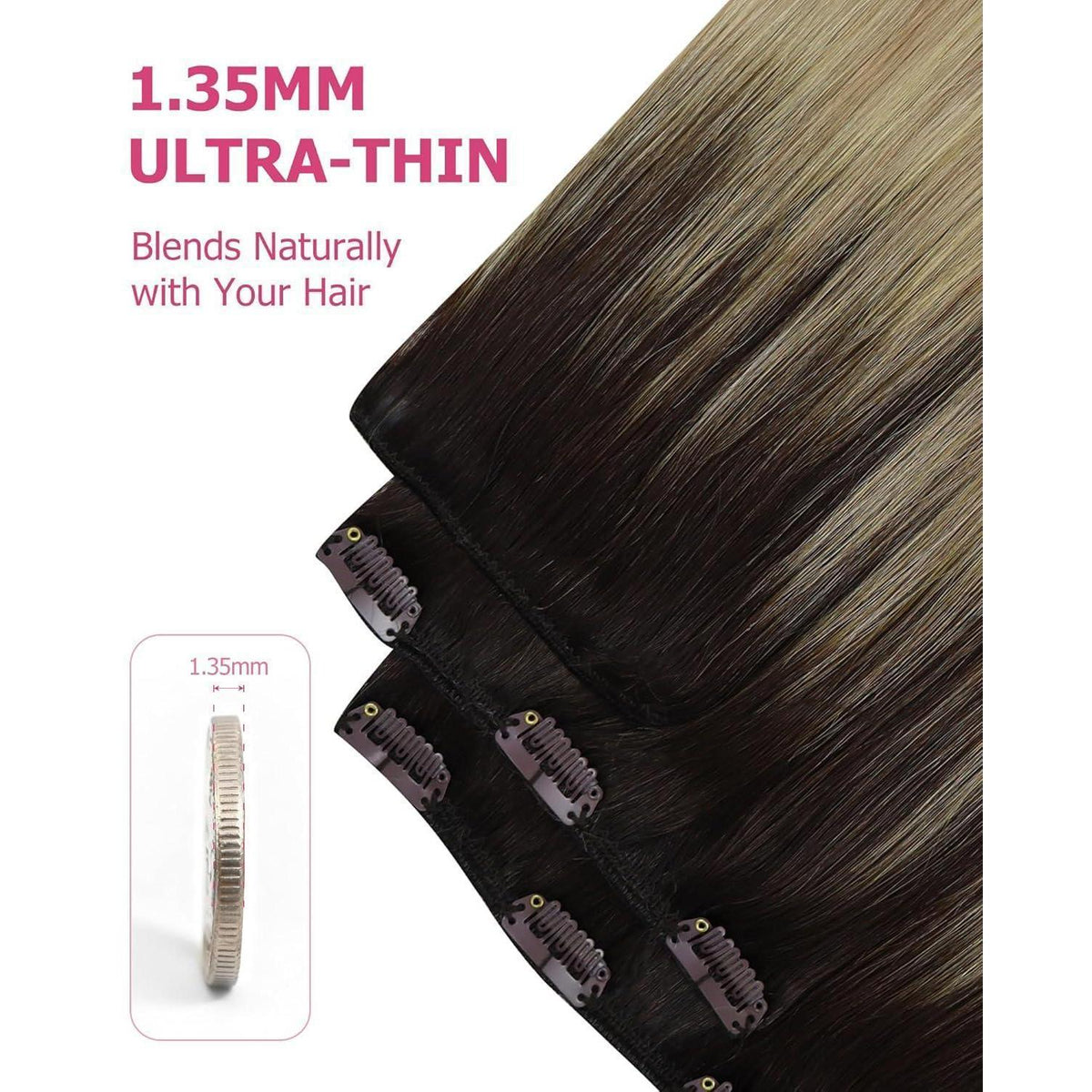 Clip-in Echthaarverlängerung Balayage Dunkelbraun Ombre