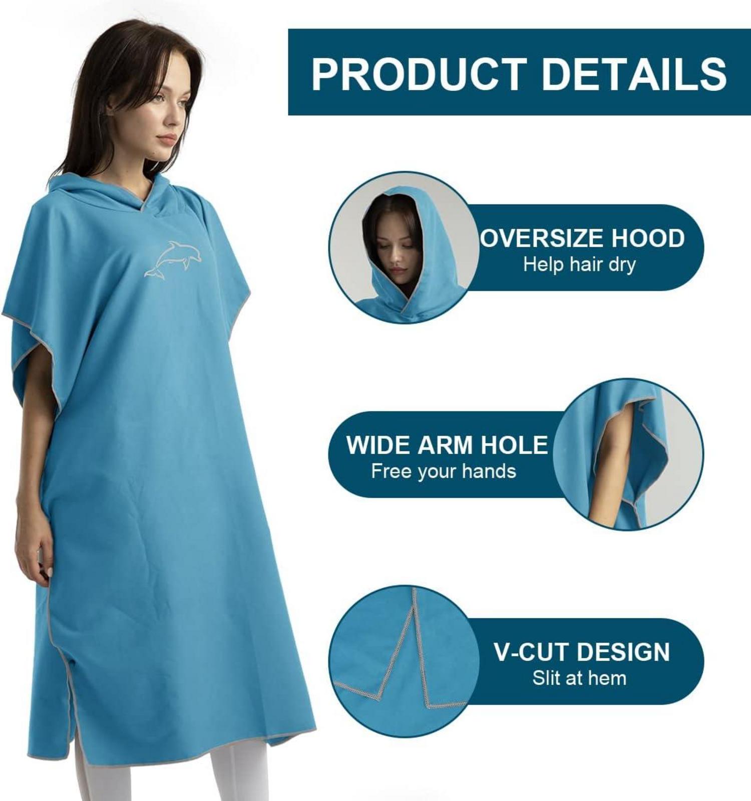 Mikrofaser Surf Poncho 110x80cm, Quick Dry Badeponcho mit Kapuze - Blau