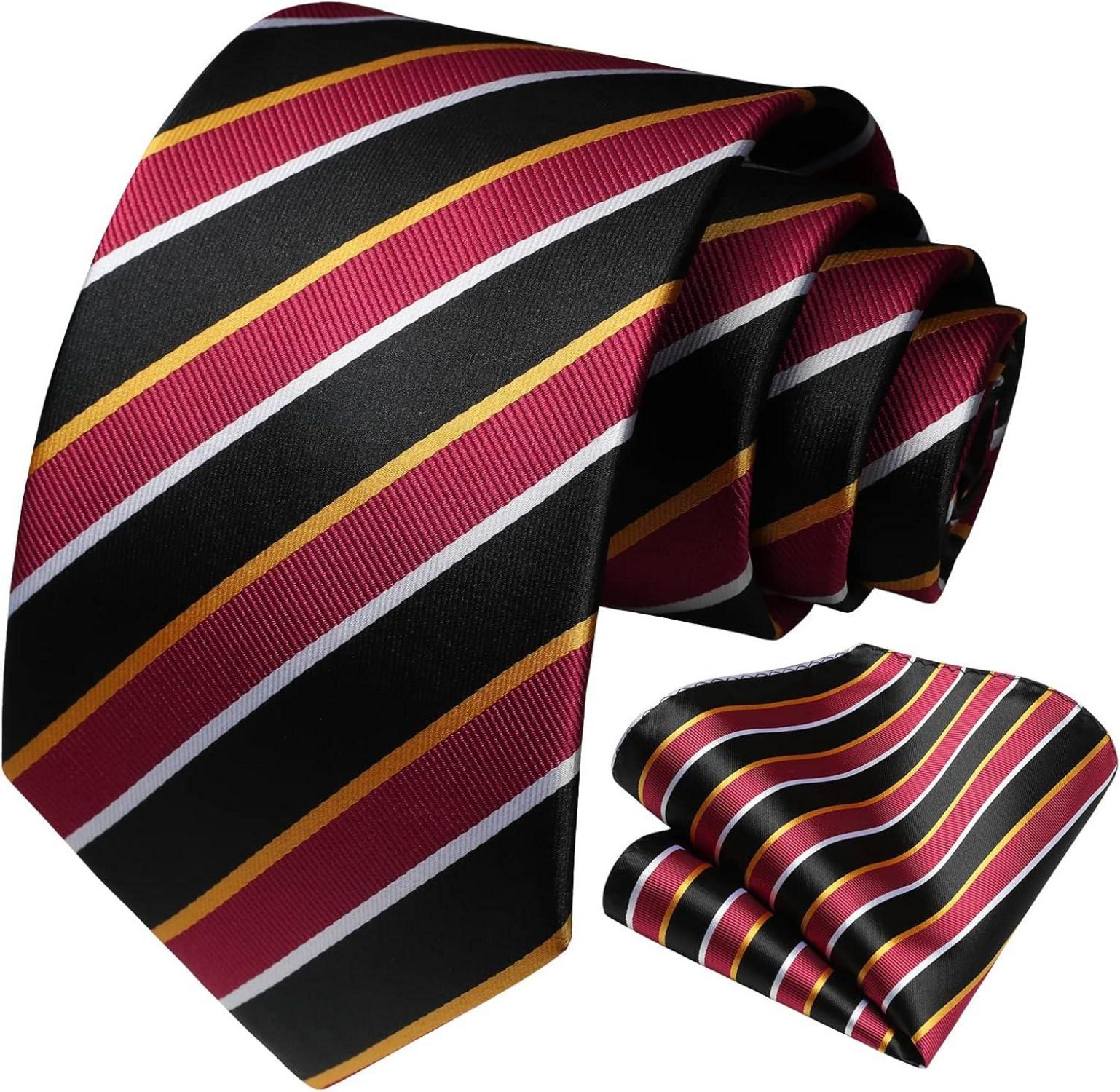 Herren Gestreifte Krawatte Hochzeit Einstecktuch Set Rot