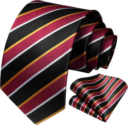 Herren Gestreifte Krawatte Hochzeit Einstecktuch Set Rot