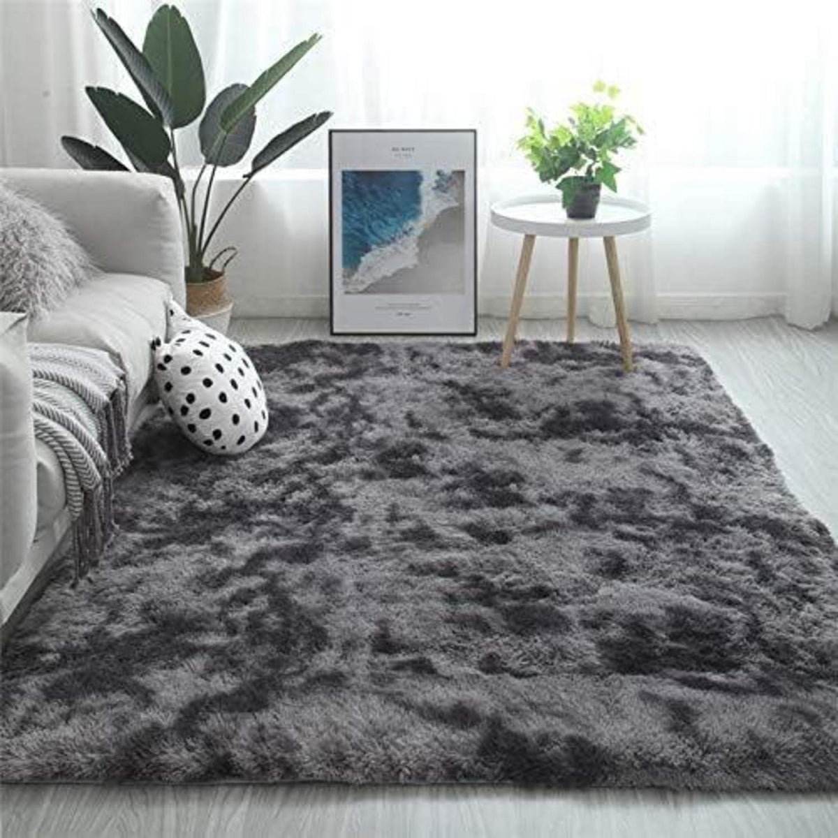 Shaggy Teppich 120x160 cm Dunkelgrau Weich Wohnzimmerteppich rutschfest