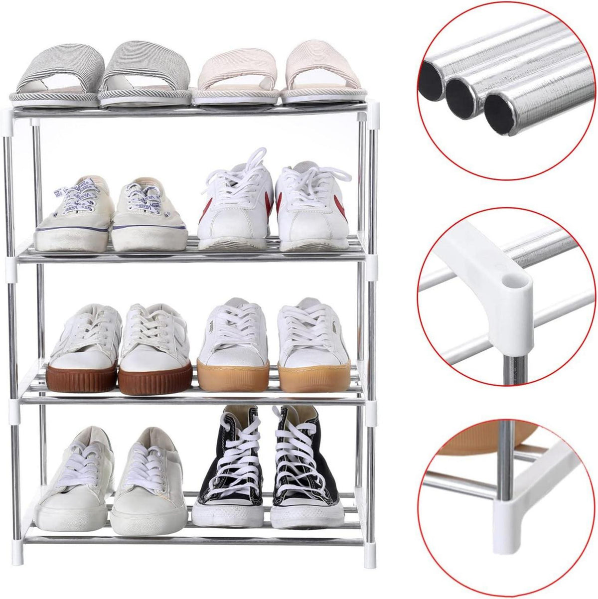 Stapelbares Schuhregal für Eingangsbereich und Schrank, weiß, 4 Etagen