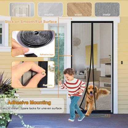 Magnet Fliegengitter Tür 230x235cm Schwarz – Ohne Bohren, Automatisches Schließen
