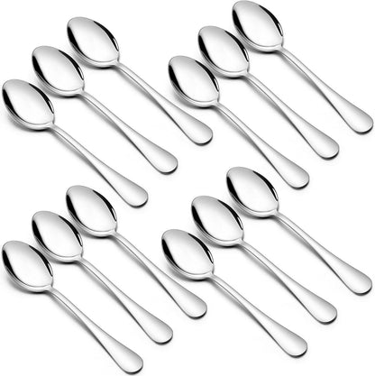 Teelöffel Set Edelstahl 12 Stück Dessertlöffel glatte Kanten 13.5cm