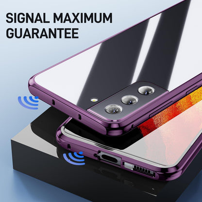 Samsung Galaxy S21 FE 5G Hülle Magnetisches Adsorption Aluminiumrahmen Gehärtetes Glas Stoßfest Flip Cover - lila